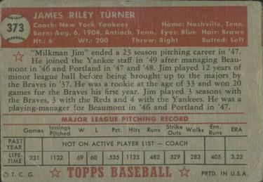 1952 Topps #373 Jim Turner Back