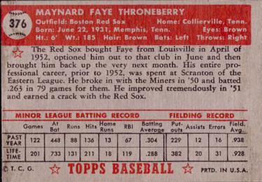 1952 Topps #376 Faye Throneberry Back
