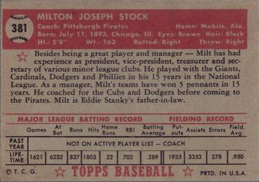 1952 Topps #381 Milton Stock Back