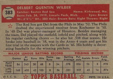 1952 Topps #383 Del Wilber Back