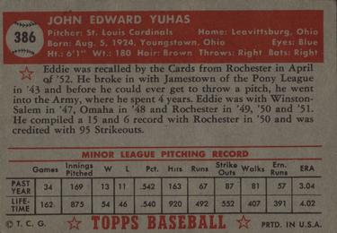 1952 Topps #386 Eddie Yuhas Back