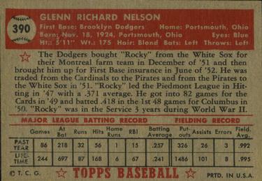 1952 Topps #390 Glenn Nelson Back