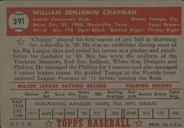 1952 Topps #391 Ben Chapman Back