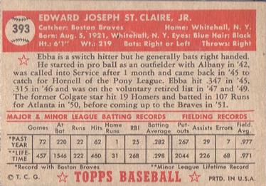 1952 Topps #393 Ebba St. Claire Back