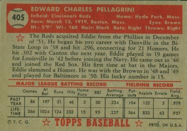 1952 Topps #405 Eddie Pellagrini Back