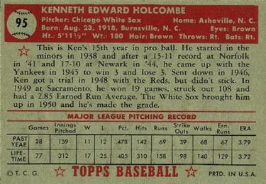 1952 Topps #95 Ken Holcombe Back