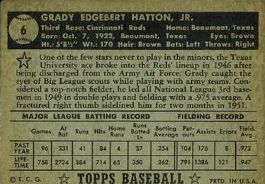 1952 Topps #6 Grady Hatton Back