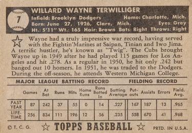 1952 Topps #7 Wayne Terwilliger Back