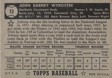 1952 Topps #13 Johnny Wyrostek Back