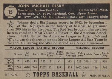1952 Topps #15 Johnny Pesky Back