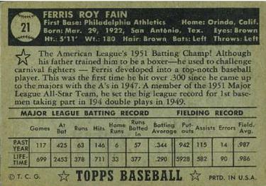 1952 Topps #21 Ferris Fain Back