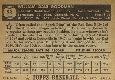 1952 Topps #23 Billy Goodman Back