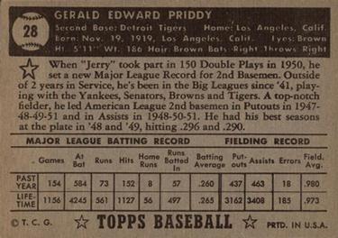 1952 Topps #28 Jerry Priddy Back