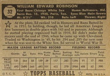 1952 Topps #32 Eddie Robinson Back