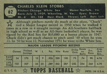 1952 Topps #62 Chuck Stobbs Back