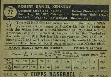 1952 Topps #77 Bob Kennedy Back
