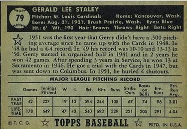 1952 Topps #79 Jerry Staley Back