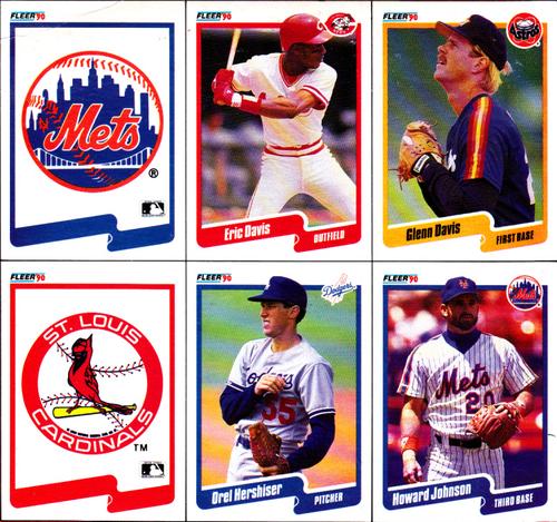1990 Fleer - Cello Box Bottom Panels #C17/C4/C5/C18/C14/C16 New York Mets Logo / Eric Davis / Glenn Davis / St. Louis Cardinals Logo / Orel Hershiser / Howard Johnson Front