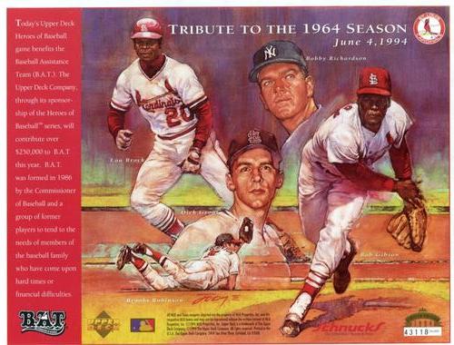1994 Upper Deck Heroes of Baseball Sheets #NNO Lou Brock / Bobby Richardson / Dick Groat / Brooks Robinson / Bob Gibson Front