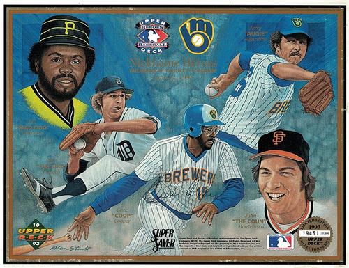 1993 Upper Deck Heroes of Baseball Sheets #NNO Bill Madlock / Mark Fidrych / Cecil Cooper / John Montefusco / Jerry Augustine Front