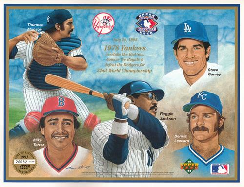 1993 Upper Deck Heroes of Baseball Sheets #NNO Thurman Munson / Mike Torrez / Reggie Jackson / Steve Garvey / Dennis Leonard Front