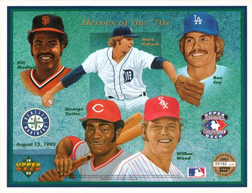 1993 Upper Deck Heroes of Baseball Sheets #NNO Bill Madlock / Mark Fidrych / Ron Cey / George Foster / Wilbur Wood Front