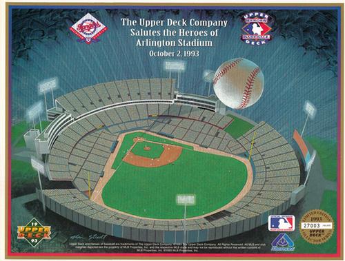 1993 Upper Deck Heroes of Baseball Sheets #NNO Arlington Stadium Front
