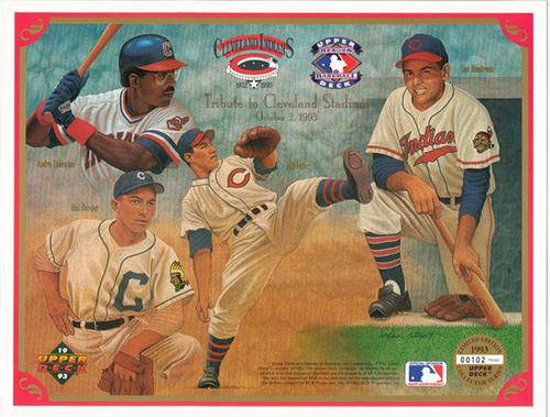 1993 Upper Deck Heroes of Baseball Sheets #NNO Andre Thornton / Mel Harder / Bob Feller / Lou Boudreau Front