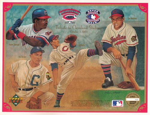 1993 Upper Deck Heroes of Baseball Sheets #NNO Andre Thornton / Mel Harder / Bob Feller / Lou Boudreau Front