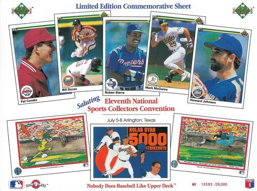 1990 Upper Deck Limited Edition Commemorative Sheets #NNO Pat Combs / Bill Doran / Ruben Sierra / Mark McGwire / Howard Johnson / Nolan Ryan Front