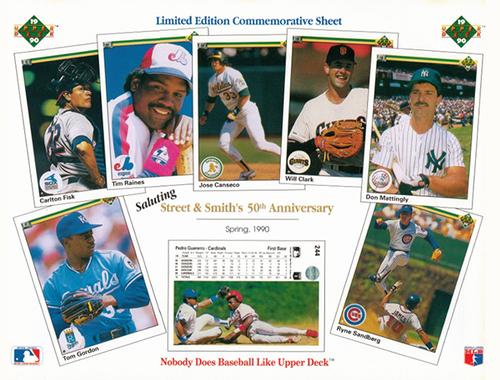 1990 Upper Deck Limited Edition Commemorative Sheets #NNO Carlton Fisk / Tim Raines / Jose Canseco / Will Clark / Don Mattingly / Tom Gordon / Pedro Guerrero / Ryne Sandberg Front