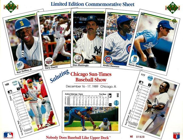 1990 Upper Deck Limited Edition Commemorative Sheets #NNO Ken Griffey Jr. / Gary Gaetti / Don Mattingly / Andre Dawson / Kevin Seitzer / Tom Browning / Andres Galarraga / Kevin Mitchell Front
