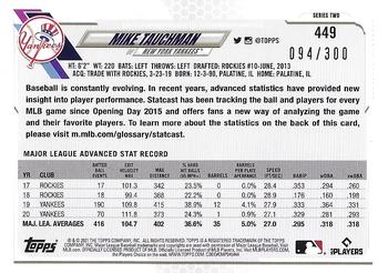 2021 Topps - Advanced Stat #449 Mike Tauchman Back
