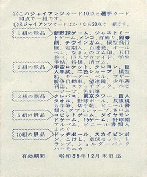 1960 Shin Kobai Caramel (JF 30) #NNO Shigeru Mizuhara Back