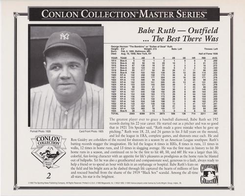 1993 Conlon Collection Black & White Masters #2 Babe Ruth Back