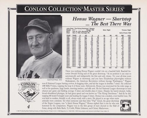 1993 Conlon Collection Black & White Masters #4 Honus Wagner Back
