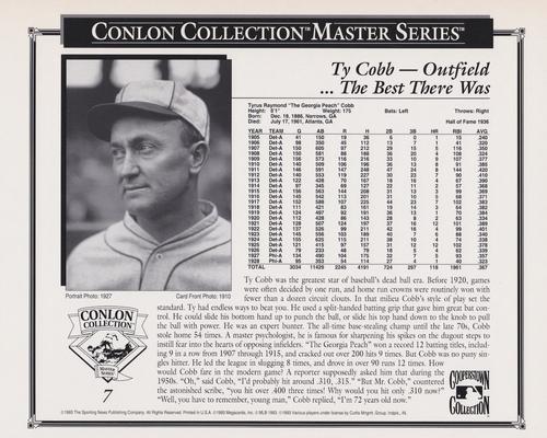 1993 Conlon Collection Black & White Masters #7 Ty Cobb Back