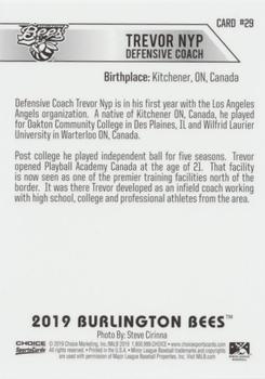 2019 Choice Burlington Bees #29 Trevor Nyp Back