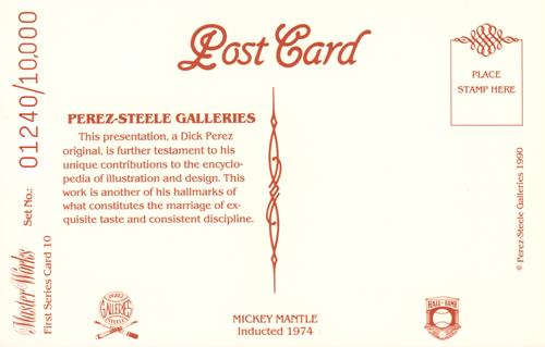 1992 Perez-Steele Master Works Postcards #10 Mickey Mantle Back
