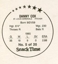 1986 KAS St. Louis Cardinals Discs - Square Proofs #5 Danny Cox Back