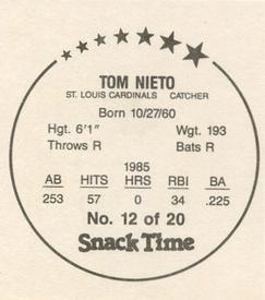 1986 KAS St. Louis Cardinals Discs - Square Proofs #12 Tom Nieto Back