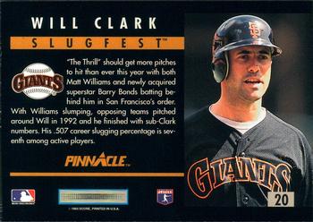 1993 Pinnacle - Slugfest #20 Will Clark  Back