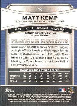 2010 Bowman Platinum #13 Matt Kemp  Back