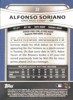 2010 Bowman Platinum #22 Alfonso Soriano  Back