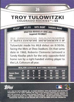 2010 Bowman Platinum #26 Troy Tulowitzki  Back