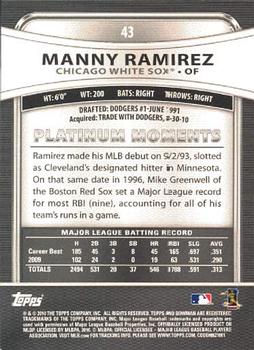 2010 Bowman Platinum #43 Manny Ramirez  Back