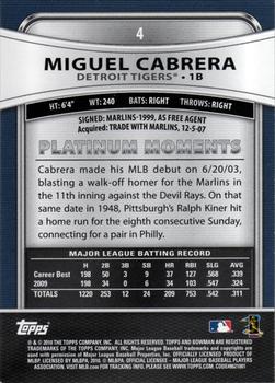 2010 Bowman Platinum #4 Miguel Cabrera  Back