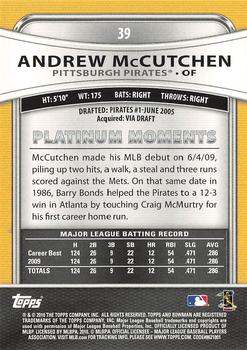 2010 Bowman Platinum #39 Andrew McCutchen  Back
