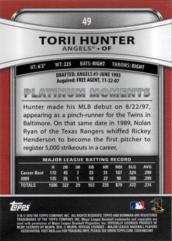 2010 Bowman Platinum #49 Torii Hunter  Back