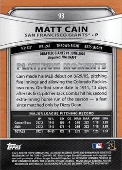 2010 Bowman Platinum #93 Matt Cain  Back